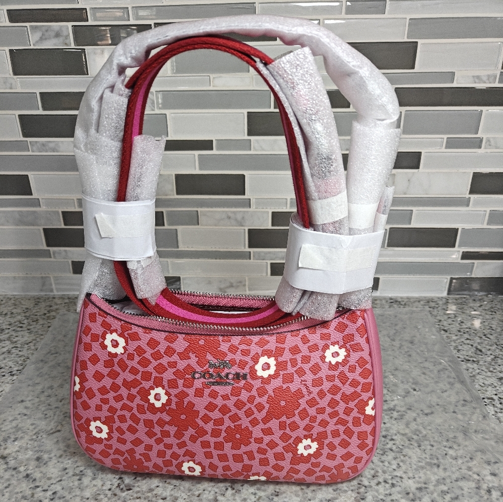Coach Teri Shoulder Bag With Floral Print (Silver/Pink)